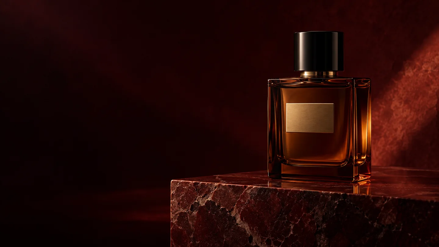 Amber perfume bottle in our fictional Forme design study